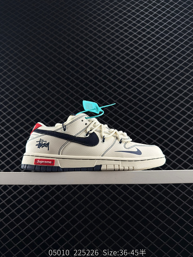 [Customized Version] Nike SB Dunk Low x Stussy x Supreme White Deep Blue Hook Strap Pure Original Ma